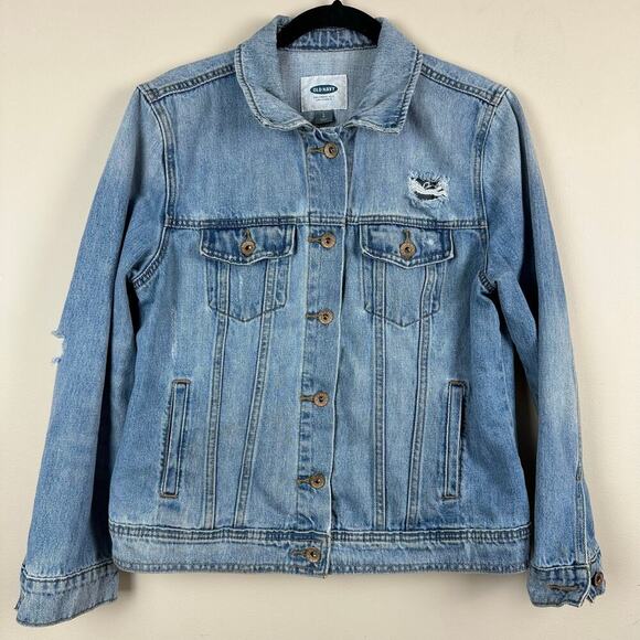 Old Navy Jackets & Blazers - Old Navy Distressed Denim Jacket Womens L Classic Jean Washed Layer Rodeo Boho